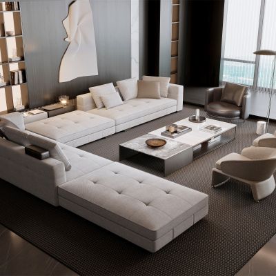 米洛提Minotti现代沙发茶几组合，Minotti茶几，Minotti休闲椅，落地灯，饰品摆件