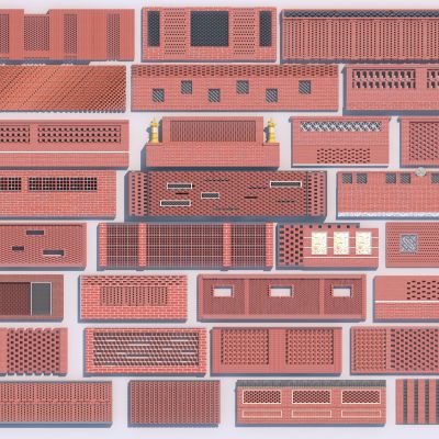中式景墙围墙_红砖墙_格栅砖墙_古建围墙3D模型