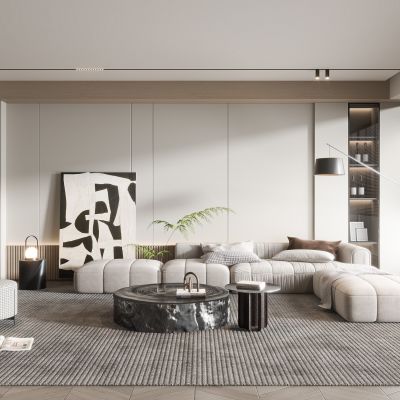 现代客厅奶油风客厅北欧客厅日式客厅茶几单人沙发画落地灯