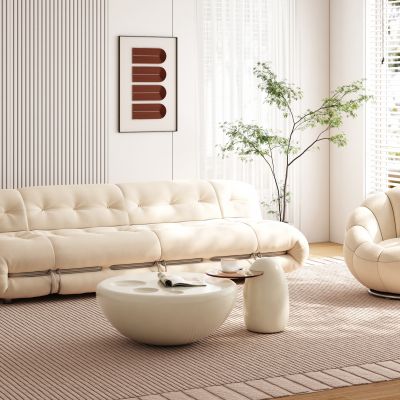 现代奶油风沙发茶几组合