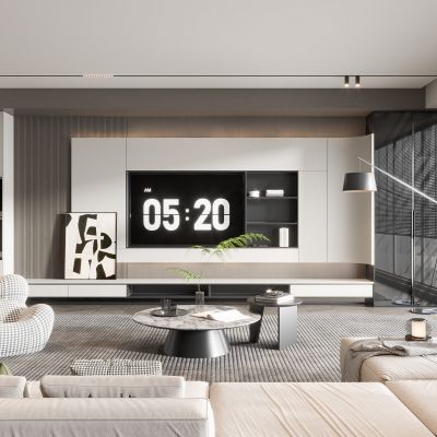 现代客厅奶油风客厅北欧客厅日式客厅茶几单人沙发画落地灯电视墙懒人沙发