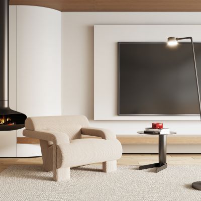 leolux现代单人沙发 边几 壁炉 地毯 饰品摆件