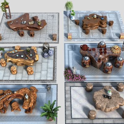  中式根雕户外茶桌椅 茶台 盆栽