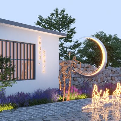 新中式乡村文人雕塑小品3D模型