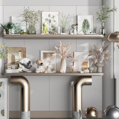 现代装饰摆件组合 储物置物架 装饰架 饰品摆件 画 花瓶花艺 雕塑