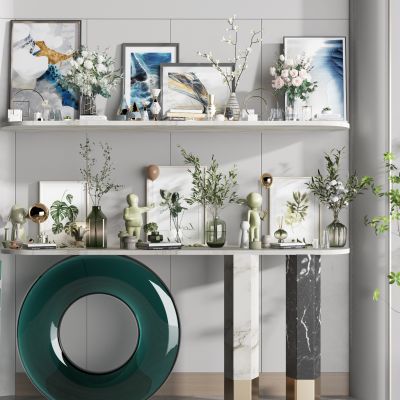 现代装饰摆件组合 潮玩 装饰品摆件 装饰画 花瓶花艺 雕塑 绿植花瓶