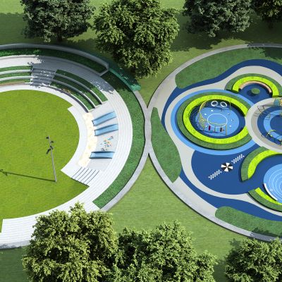 现代篮球运动场地 多功能健身场地 户外运动健身区 运动篮球场 运动公园