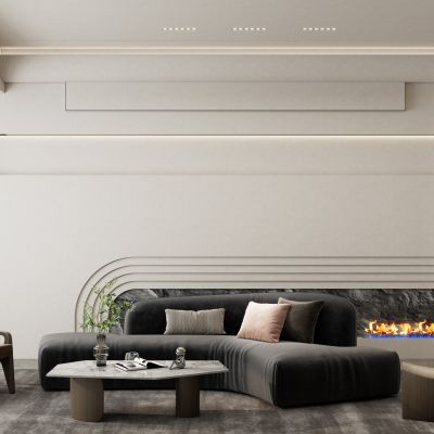 意式奶油风斯卡帕圆弧叠级沙发墙