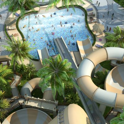 现代水上乐园 户外游泳池 棕榈树 椰子树