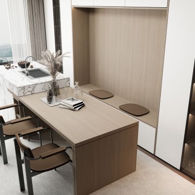 现代卡座酒柜组合，现代餐厅，餐边柜，岛台