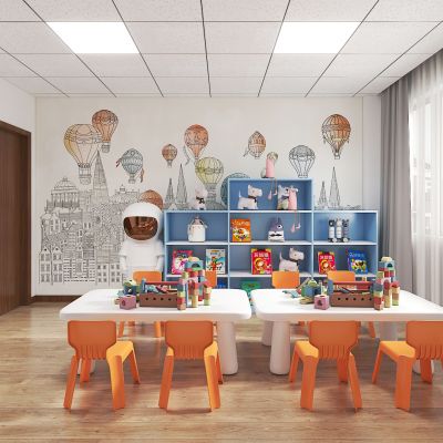儿童活动室，玩具，儿童桌椅组合，玩具柜