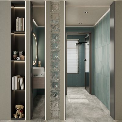 意式奶油风冰裂玻璃砖隔断卫生间