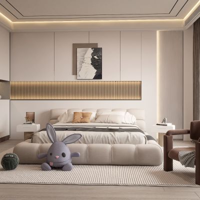 现代奶油风卧室3d模型