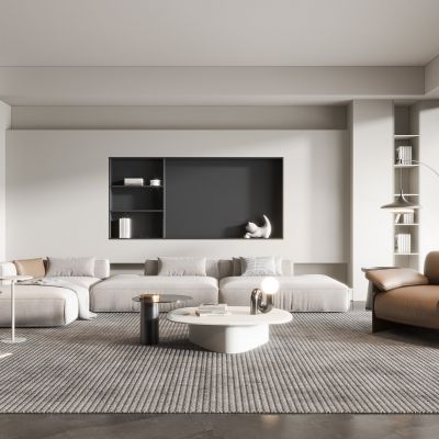 现代客厅奶油风客厅北欧客厅日式客厅茶几单人沙发画落地灯电视墙懒人沙发