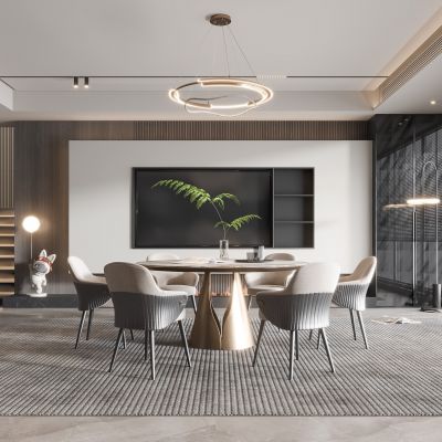 现代餐厅餐桌椅日式餐厅画落地灯电视墙北欧餐厅奶油风餐厅楼梯电视墙电视柜