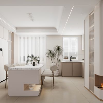 现代卡座酒柜组合，现代餐厅，餐边柜，岛台