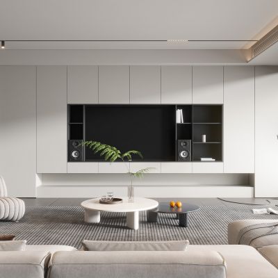 现代客厅奶油风客厅北欧客厅日式客厅茶几单人沙发画落地灯电视墙懒人沙发