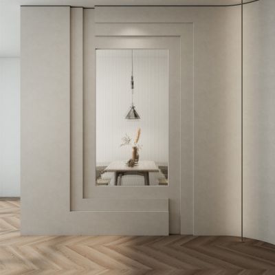 北欧奶油原木风斯卡帕叠级圆弧造型玄关隔断