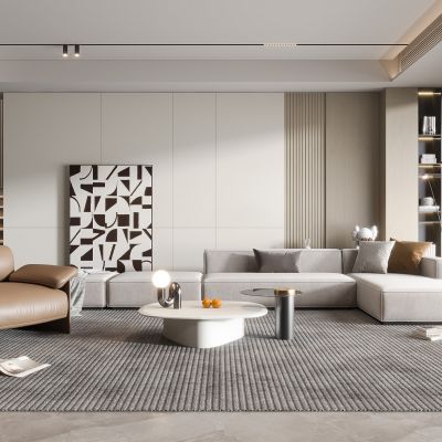 现代客厅奶油风客厅北欧客厅日式客厅茶几单人沙发画落地灯电视墙懒人沙发