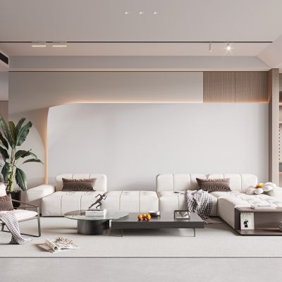 现代客餐厅，现代沙发组合，现代茶几组合，现代单人休闲椅，厨房岛台餐桌椅组合