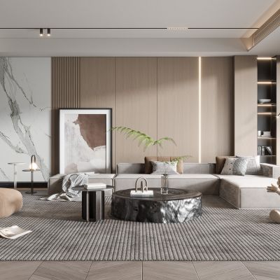 现代客厅奶油风客厅北欧客厅日式客厅茶几单人沙发画落地灯电视墙懒人沙发