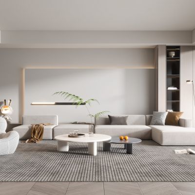 现代客厅奶油风客厅北欧客厅日式客厅茶几单人沙发画落地灯电视墙懒人沙发