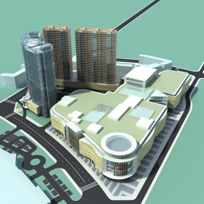 现代 商场 住宅 办公 鸟瞰规划