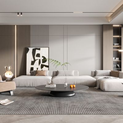 现代客厅奶油风客厅北欧客厅日式客厅茶几单人沙发画沙发墙