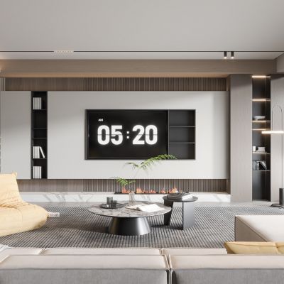 现代客厅奶油风客厅北欧客厅日式客厅茶几单人沙发画落地灯电视墙懒人沙发