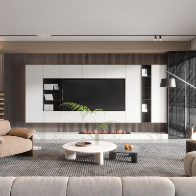 现代客厅奶油风客厅北欧客厅日式客厅茶几单人沙发画落地灯电视墙懒人沙发