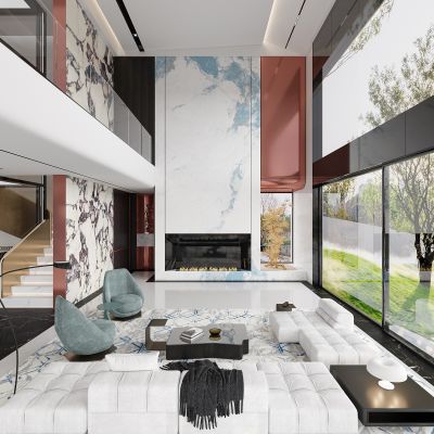 现代中空别墅客厅