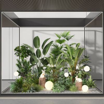  现代植物景观造景 植物堆 绿植堆 小兔雕塑小品 景观绿植