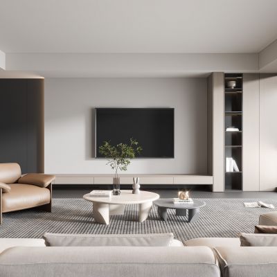 现代客厅奶油风客厅北欧客厅日式客厅茶几单人沙发画落地灯电视墙懒人沙发