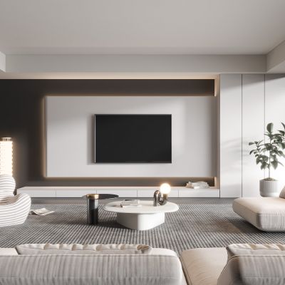 现代客厅奶油风客厅北欧客厅日式客厅茶几单人沙发画落地灯电视墙懒人沙发