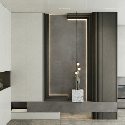 意式简约奶油风斯卡帕叠级玄关隔断