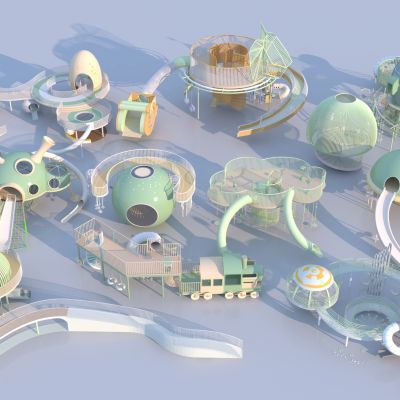 儿童器材组合  户外大型滑梯 游乐器材 儿童游乐设施3D模型