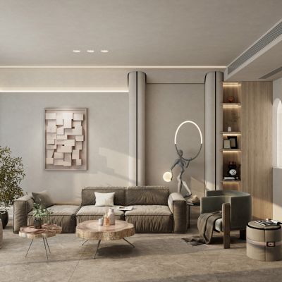 奶油诧寂风圆弧造型沙发墙