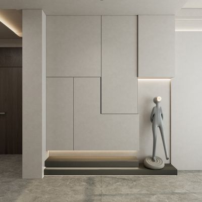 奶油诧寂风几何叠级造型玄关