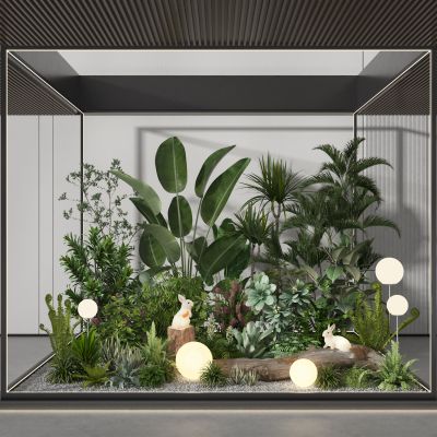 现代植物景观造景 植物堆 绿植堆 小兔雕塑小品 景观绿植