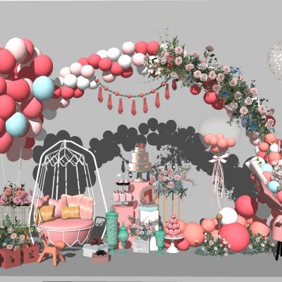 现代美陈 婚礼美陈 活动美陈 气球派对 花艺架 花艺花架 蛋糕