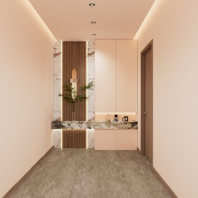 轻奢奶油原木风端景玄关