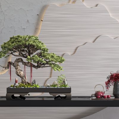 松树盆景 许愿树 假山竹子 佛像