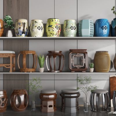 新中式矮凳 圆凳矮凳 换鞋凳 墩子凳子