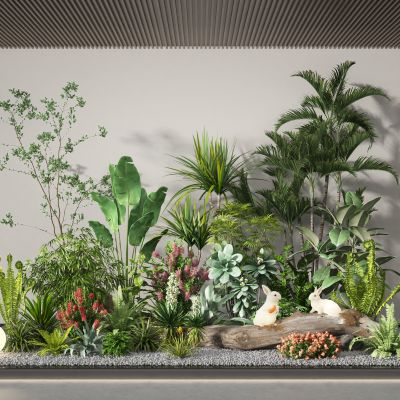 现代植物景观造景 植物堆 绿植堆 小兔雕塑小品 景观绿植