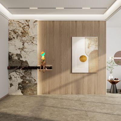 轻奢奶油原木风岩板造型玄关