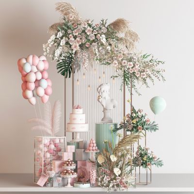现代美陈 婚礼美陈 活动美陈 气球派对 花艺架 花艺花架 蛋糕