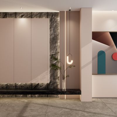 轻奢原木风岩石造型隔断玄关