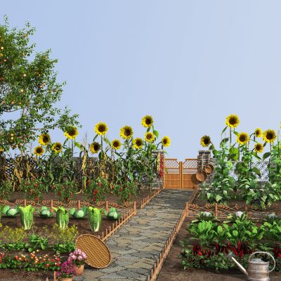 现代菜园 农作物 蔬菜园 向日葵 草莓 茄子苹果树 西红柿 白菜 黄瓜 辣椒