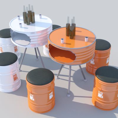 工业风创意油桶桌椅组合3D模型