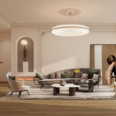 轻法式奶油风造型客厅沙发墙